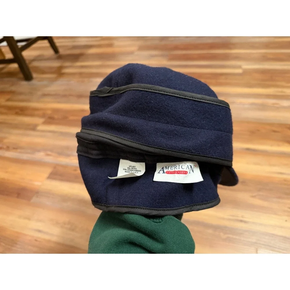 American Outdoorsman Navy Wool Blend Storm Cap Ear Flap‎ Hat USA Made 7 3/8